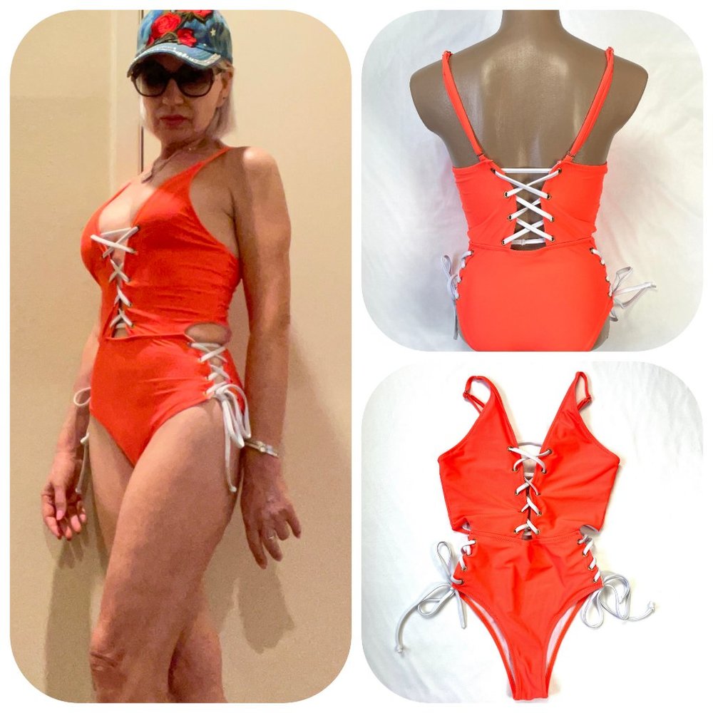 Nanette Lepore Vintage lace up orange swimsuit